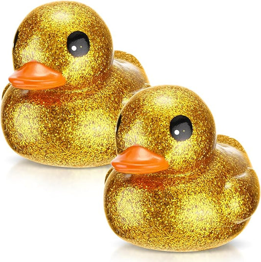 Honoson 2 Pcs 6.89 Inch Giant Glitter Rubber Ducks Big Sparkly Rubber Ducks Jumbo Bathtub Toys with Squeaky Sound for Baby Shower Pool Activity Birthday Gift(Glitter,Gold)