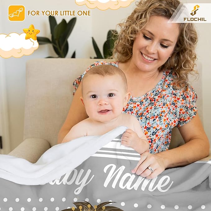 Personalized Baby Blankets, Custom Baby Blanket - Baby Blanket with Name for Boys, Best Gift for Baby, Newborn Elephants Flush Fleece (30x40) (Lion)