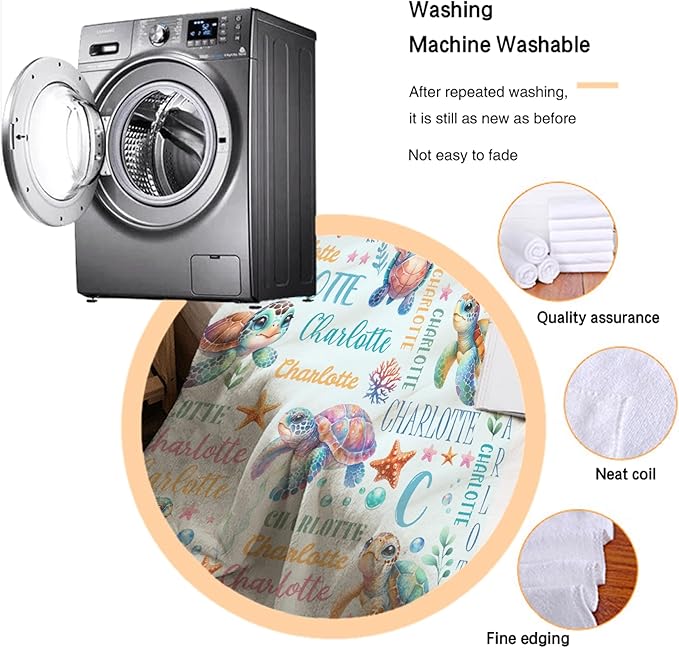 Personalized Custom Baby Blanket with Name - Sea Turtle Swaddle Blanket for Toddlers, Infants, Kids, Newborns - Nursery Stroller Crib Decor Throw - Birthday Gift