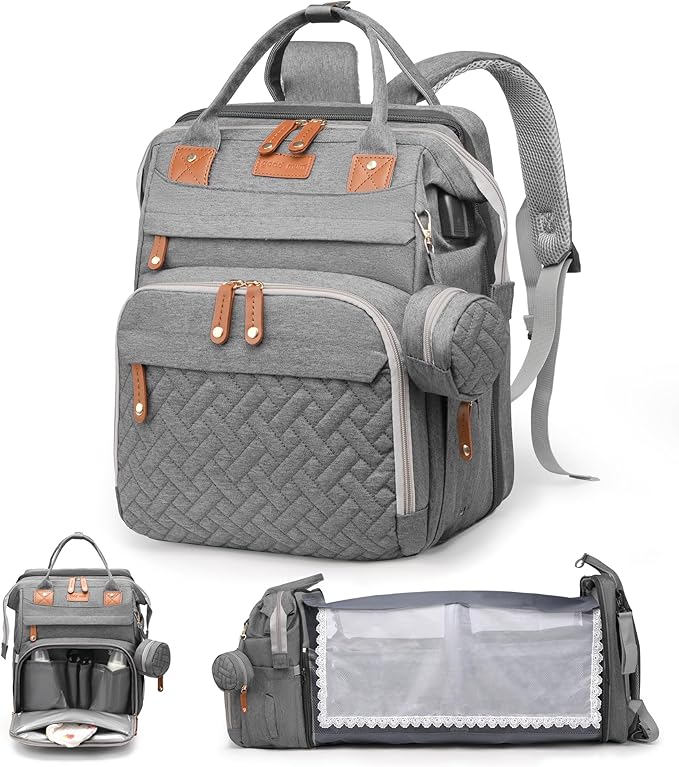 Diaper Bag Backpack with Changing Station, Multifunction Travel Baby Bag, Waterproof Baby Tote, Large Capacity Mommy Bag, Newborn Essentials Backpack Bag, Unisex, Gray