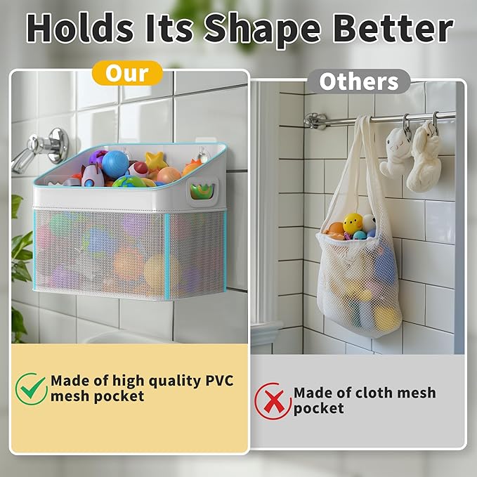 Mesh Baby Bath Toy Storage, ‎Large Capacity and Quick Drying Baby Toy Storage for Bath, Multi-use Net Bags Make Baby Bath Toy Organizer Easy, 2 Pack