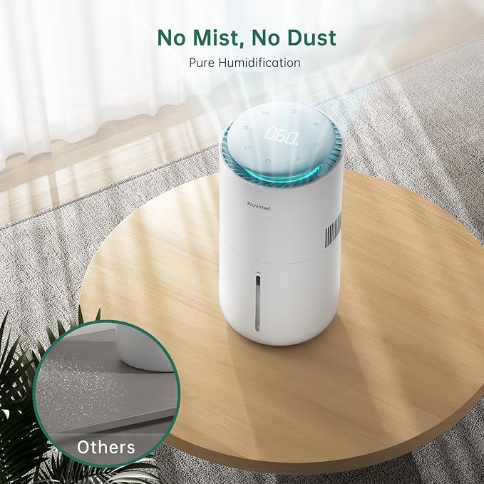 MistFree Smart Humidifier for Bedroom, Evaporative Humidifier No White Dust, Auto Humidity & APP Control, 3L Water Tank Easy to Clean, Sleep Mode, Timing, Humidifiers for Home/Office(White)