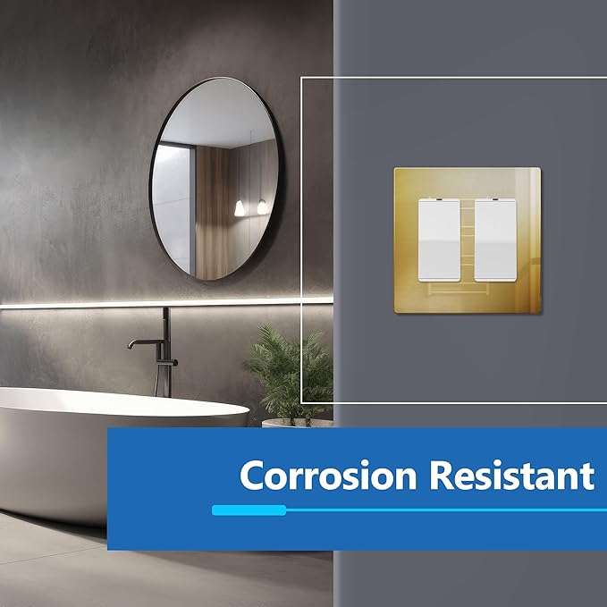 LIDER Double Decorator Metal Wall Plate, Temperature and Impact Resistant, 201 Stainless Steel, Screwless Cover, Modern Upgrade, Mid-Size 2-Gang 4.88” x 4.92”, Polished Brass, LSMWP-32M-PB