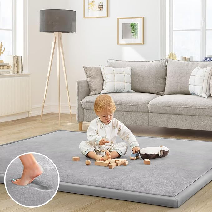 Baby Play Mat for Floor Tummy Time Nursery Rug Muscle Mat Area Playroom Rug Tatami 4'11x3'28" Memory Foam 1.3" Thick Crawling For Babies,Toddlers, Infants, Kids(Light Gray)