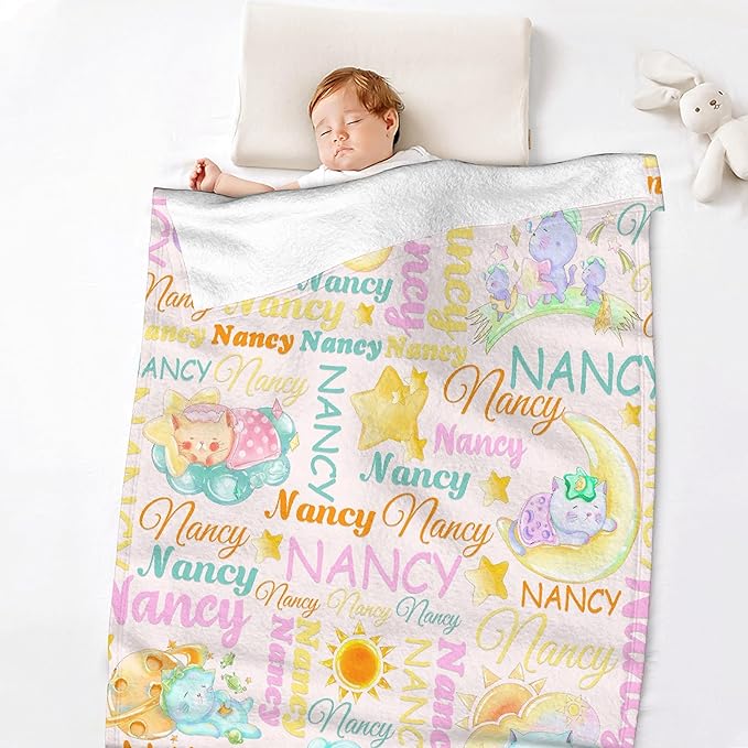 Personalized Baby Blanket with Name - Custom Swaddle Blanket for Toddlers, Infants, Kids & Newborns - Nursery Stroller Crib Decor Throw - Birthday Gift