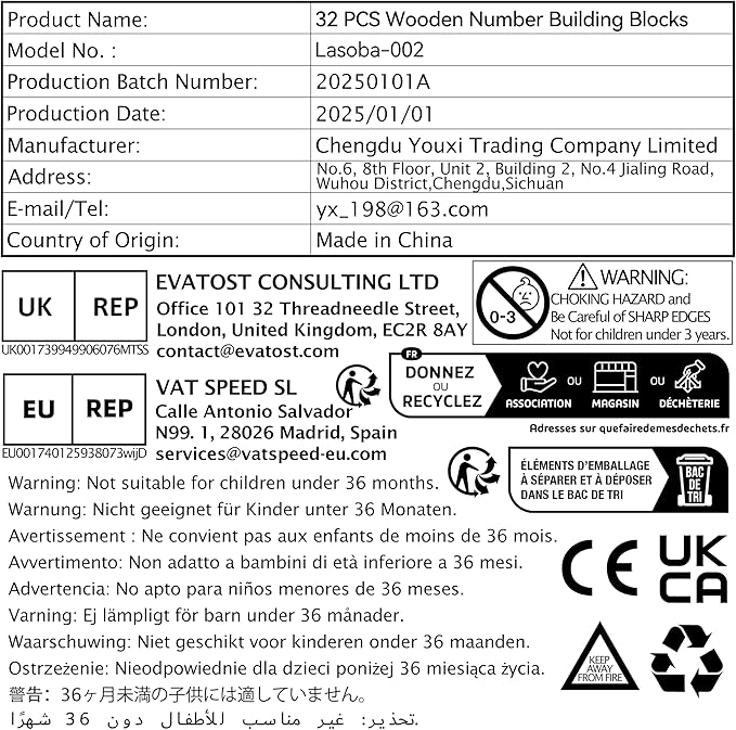Wooden Number Building Blocks, Large Digit Blocks 1-10, 32 Pcs Math Blocks Number Toys for Kids, Educational Blocks for Toddlers, Toys to Learn Numbers for 3 Year Olds +