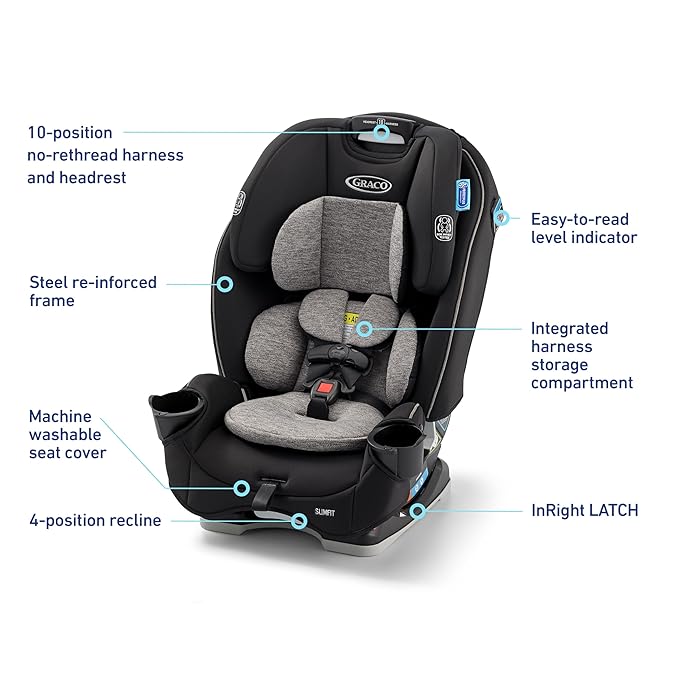 Graco Slimfit 3-in-1 Convertible Car Seat, Ultra-Space-Saving Design, Jarret, Suitable for Rear and Forward-Facing, Highback Booster Seat with 10-Position Headrest
