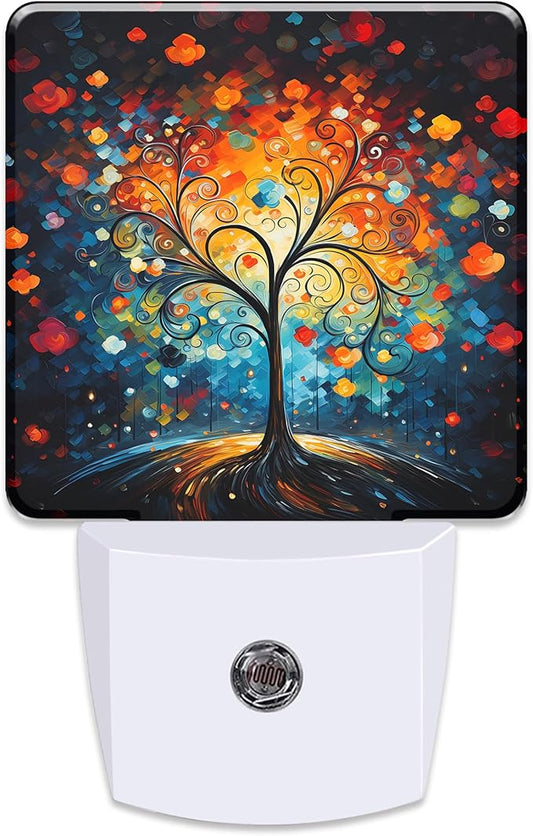 Multicoloured Tree Plug in Night Light with Auto Dusk to Dawn Sensor,Warm Night Lights for Boys Girls Bedroom Bathroom Hallway Kids Room Gifts