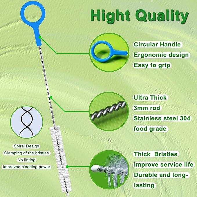 Straw Cleaner Brush Extra Long 12 Inch, Straw Brush Cleaner with Steel Wire 3mm Thick, Straw Cleaning Brush with Big Circular Handle for Cleaning Stanley Cup, Water Bottle, Straws, Sippy Cups 6-Pack