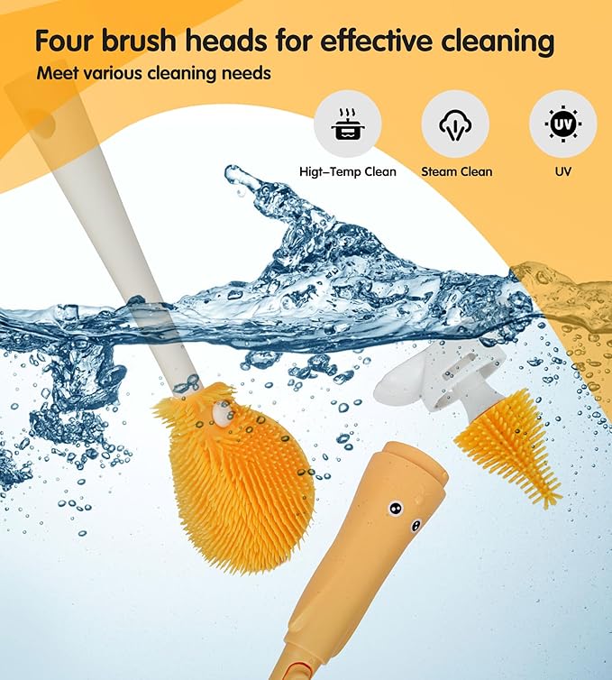 3-in-1 Bottle Cleaner Brush Kit, Long Handle Silicone Baby Bottles Cleaning Brush Set, 360° Flexible Multifunctional Water Bottle Washer for Baby Bottles, Breast Pump, Spout, Nipple & Straw