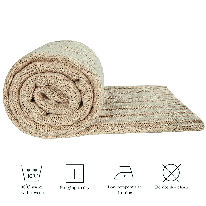 NTBAY 100% Pure Cotton Cable Knit Toddler Blanket, Super Soft Warm Breathable 30x40 Baby Blanket for Crib, Stroller, Nursery, Travel, Newborn, 30x40 Inches, Apricot