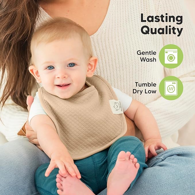 8-Pack Organic Baby Bibs for Girls, Boys - Quilted Cotton Cloth Baby Drool Bibs for Drooling and Teething Toddler, Newborn, Infant, Soft & Super Absorbent (Muted Pastel)