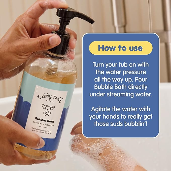 TUBBY TODD Bubble Bath for Kids, Toddlers & Babies - Hypoallergenic, Non-Irritating Sensitive Skin Bubble Bath - 2 Pack, 25 fl oz & 8 fl oz - Sweet Quince & Honeysuckle