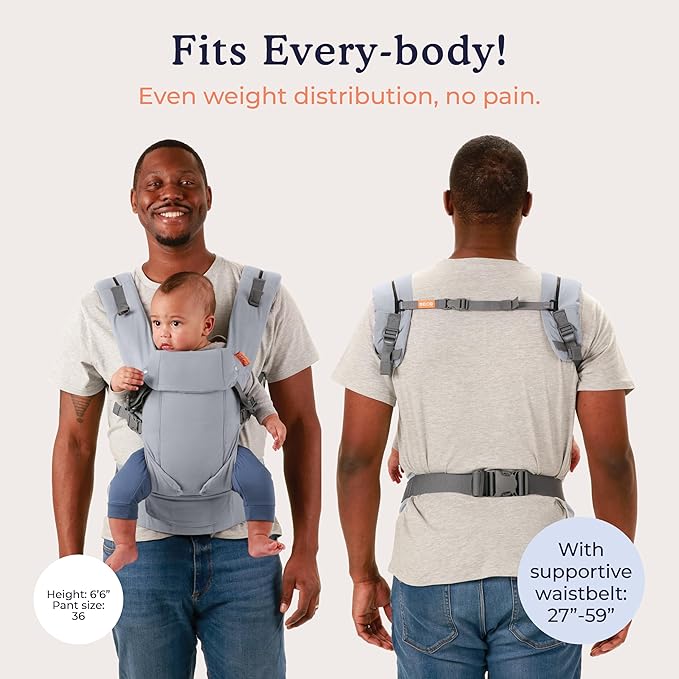 Beco Gemini Baby Carrier from Newborn to Toddler - Certified Ergonomic Newborn Baby Carrier for Infants and Children of 7-35 lbs - M Shape, Adjustable Seat, 100% Cotton (Classic Grey)