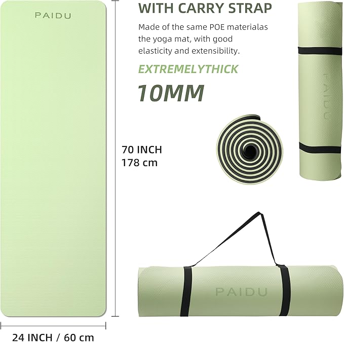Yoga Mat Non Slip Anti-tear,extra thick-2/5 inch（10MM）High Resiliency Professional POE Yoga Mats for Women Men Kids,72"x24"inch,Workout, Yoga, Pilates and Floor Exercise, with Carrier Strap
