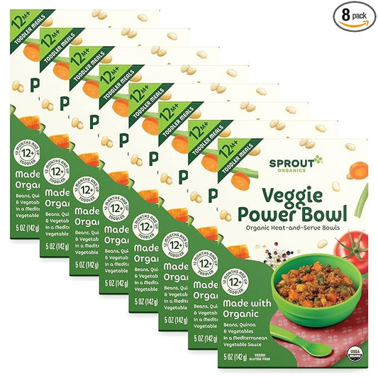 Sprout Organic Baby Food, Toddler Meals, Mediterranean Veggie Power Bowl with Beans & Quinoa, 5 Oz Bowl (8 Count)