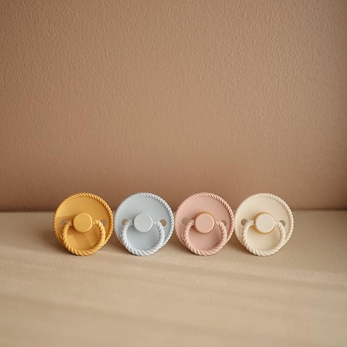 FRIGG Rope Natural Rubber Baby Pacifier | Made in Denmark | BPA-Free (Blush/Cream, 0-6 Months)