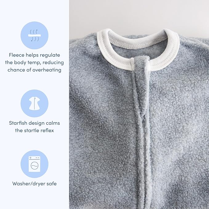 SleepingBaby Zipadee-Zip Transition Swaddle - Cozy Fleece Wearable Blanket with Two-Way Zipper for Baby Sleep - Heather Grey, X-Small (3-6 Month)
