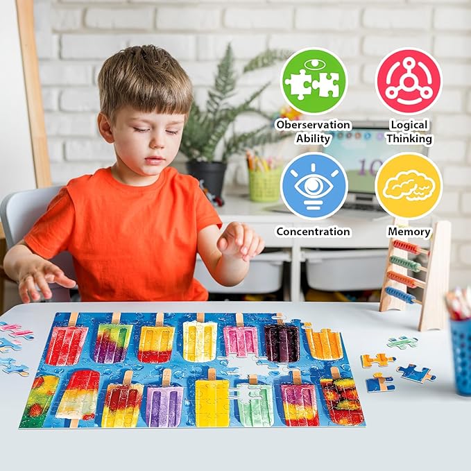 4-Pack 100 Piece Puzzles for Kids Ages 4-6 6-8 Popsicles Birds Dolphin Cat Large Puzzles for Kids 8-10 Years Old 100 Piece Jigsaw Puzzles for Seniors Adults Toddler Children Learning Educational Toys