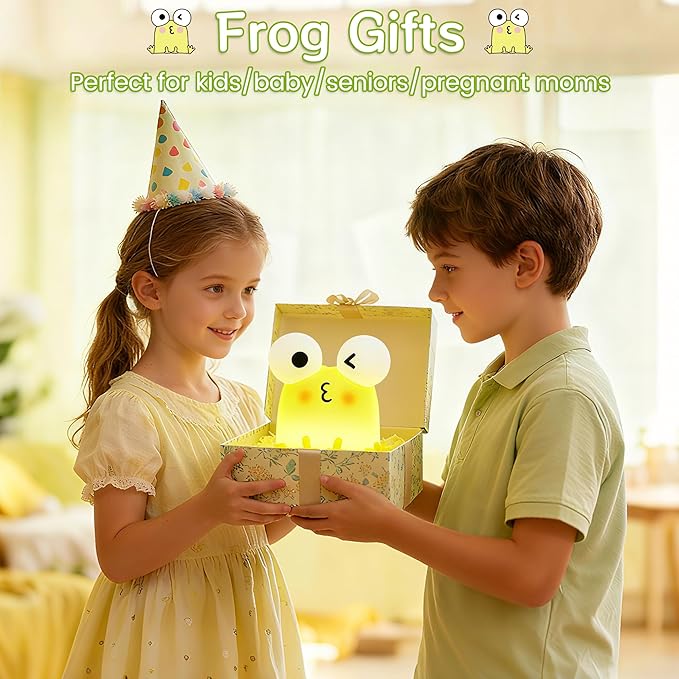 Frog Night Light for Kids, Cute Funny LED Squishy Novelty Animal Silicone Lamp, Dimmable/Timer Nursery Nightlight, Rechargeable Touch Bedside Lamp, Bedroom/Dorm Decor, Baby Boys Girls Gifts