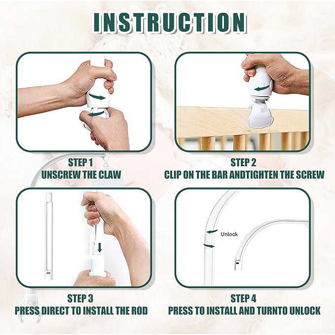 23 inches DIY Baby Crib Mobile Arm,Mobile arm for Crib,Nursery Mobile arm,Baby Mobile Hanger, The Claw Part Can be Adjusted Width，DIY Toy Decoration