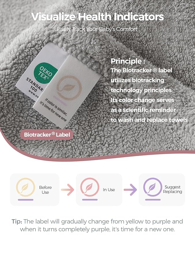 Momcozy Baby Bath Towels with Visualize Health Label - Ultra Soft & Absorbent Coral Fleece Hooded Towels for Newborn, Infant, Toddler (0-36 Months) Bath Essentials (Large Size,2 Pack)