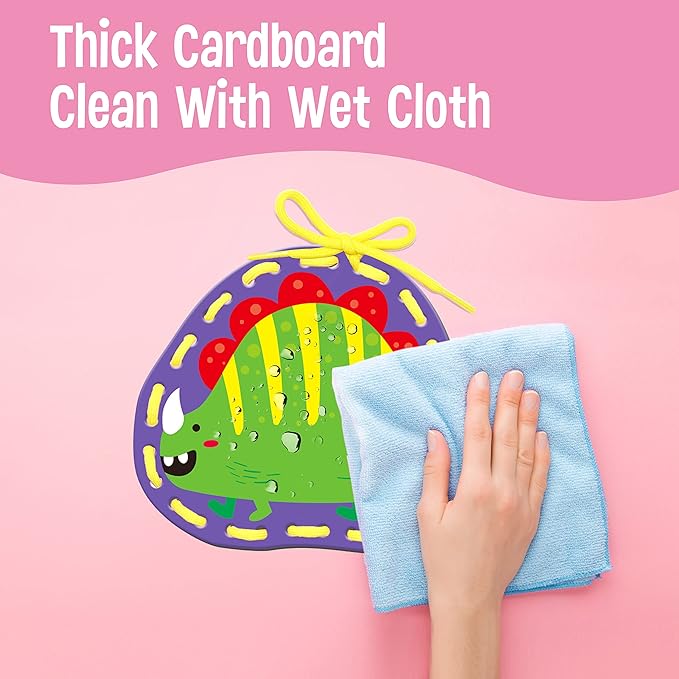 9 Pieces Kids Lacing Cards, Double Sided Sewing Cards in 9 Dinosaurs with 9 Colorful Laces, Imagination Development Lacing Toys Games for Children Educational and Learning Activity