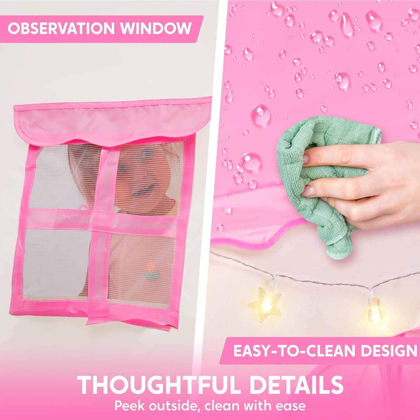 JOYIN Pink Princess Tent for Girls with LED Star Lights-Indoor & Outdoor Large Playhouse Kids Castle Play Tent for Children Indoor and Outdoor Games