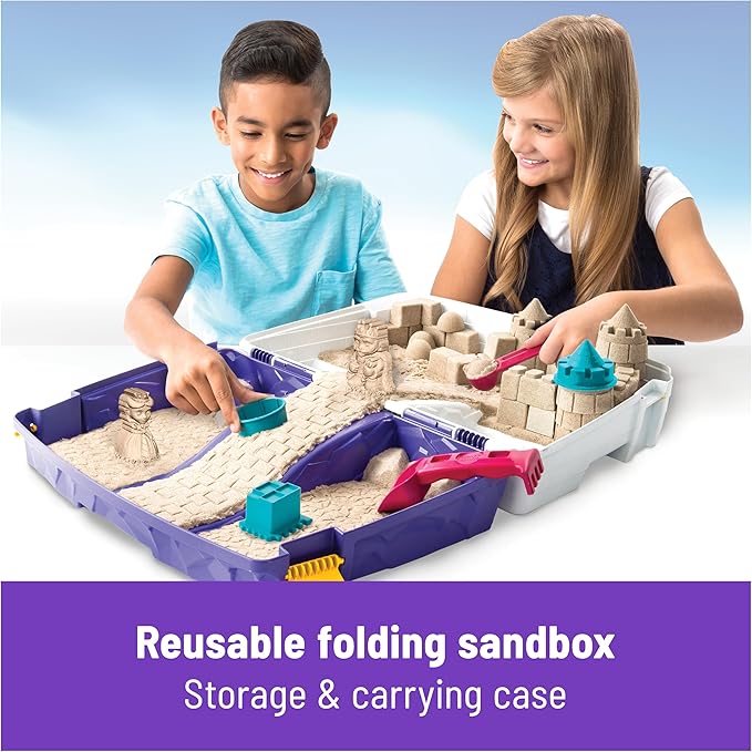 Kinetic Sand, Folding Sand Box with 2lbs Play Sand, 7 Molds & Tools, Sensory Toys for Kids Ages 3 and Up