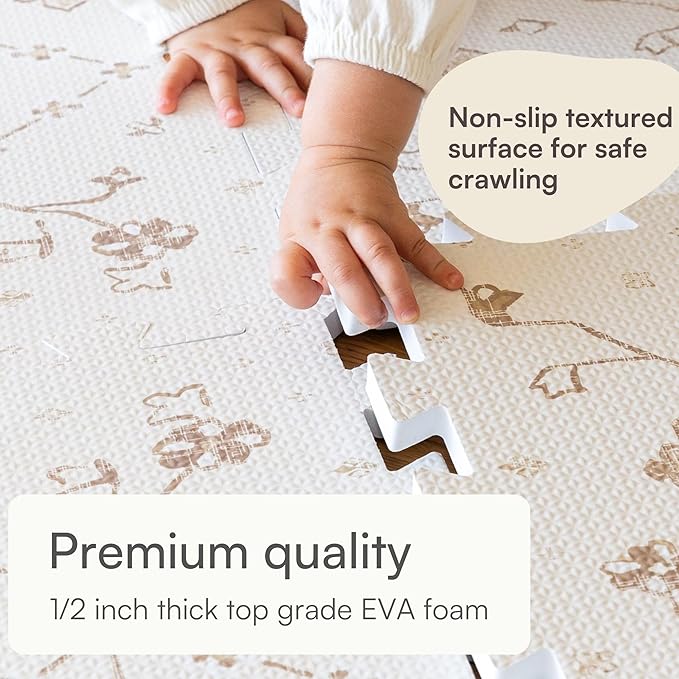Lillefolk Baby Play Mat for Floor – 6x6ft Vintage Vanilla | Soft Non Toxic Premium EVA Foam Tiles for Tummy Time, Crawling & Playroom – Waterproof Floor Mat for Babies & Toddlers (9 Tiles)