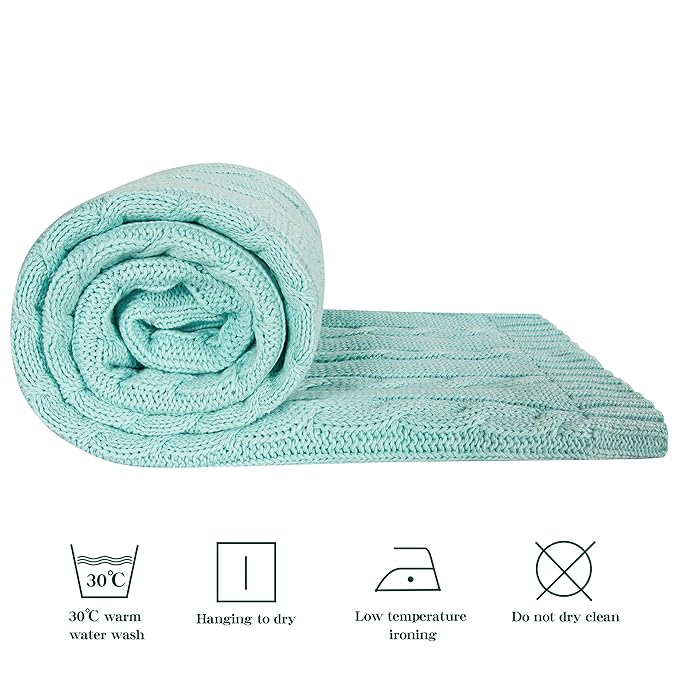 NTBAY 100% Pure Cotton Cable Knit Toddler Blanket, Super Soft Warm Breathable 30x40 Baby Blanket for Crib, Stroller, Nursery, Travel, Newborn, 30x40 Inches, Light Blue