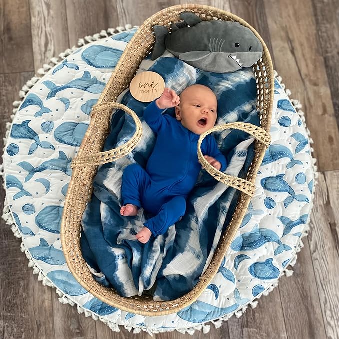 Crane Baby Activity Mat, Baby Play Mat Whale Print, Ocean Nursery Decor for Boys & Girls, Infant Tummy Time Floor, Ocean Nursery Decor, 40" x 40" (Pack of 6)