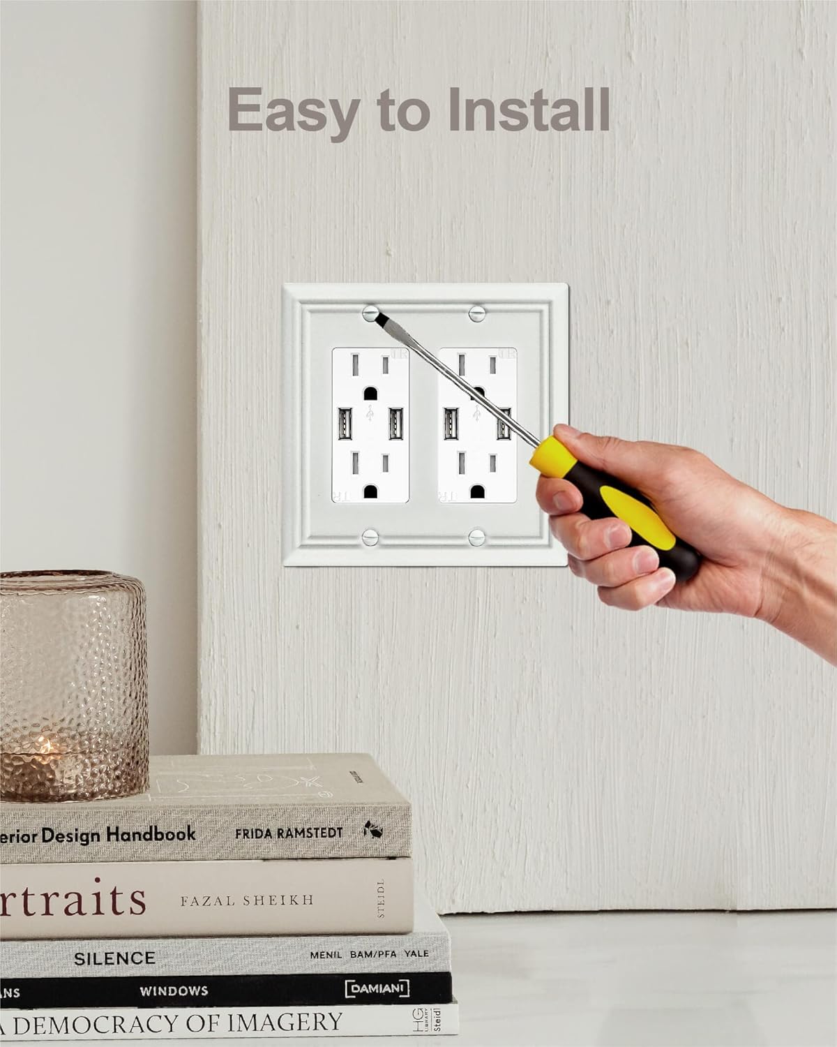 Double Decorator Wall Plates for Dimmer Switch, GFCI Outlet and Receptacal, Metal Outlet Covers and Switch Plates, Off White Finish, 2 Pack, 4.96''*4.88'', Midsize