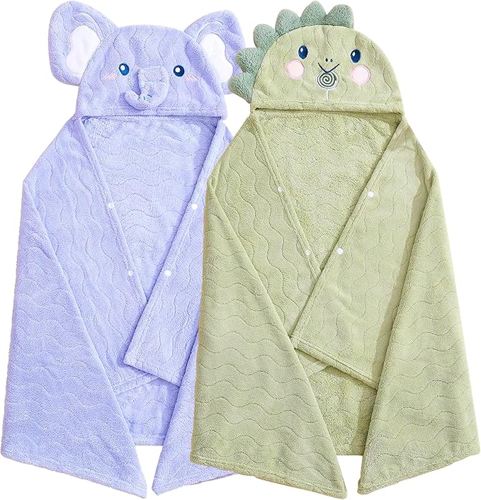 Toddler Towels Hooded Kids Bath Towel Unisex Toallas para Bebe 2-Pack 27.5"X55" Thick Ultra Absorbent Soft Baby Towels with Hood Beach Towel Bathrobe for Children, Infant, Newborn