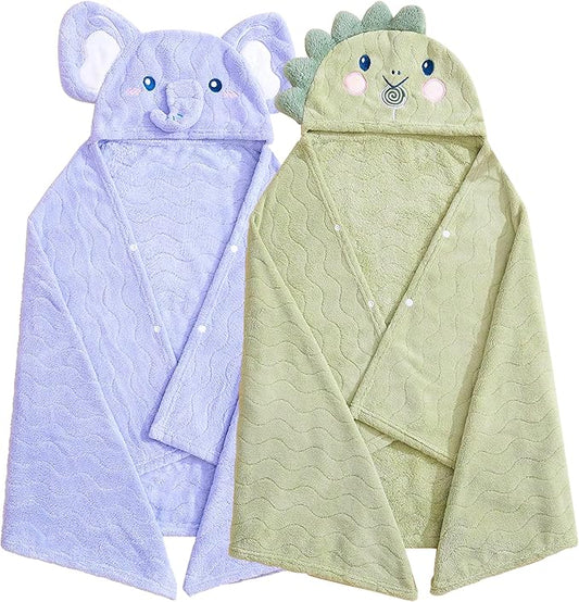 Toddler Towels Hooded Kids Bath Towel Unisex Toallas para Bebe 2-Pack 27.5"X55" Thick Ultra Absorbent Soft Baby Towels with Hood Beach Towel Bathrobe for Children, Infant, Newborn