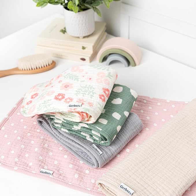 Gerber Baby Unisex Muslin Burp Cloths 5-Pack, Multi Teal Dots, Large Size 20" x 10"