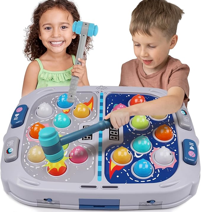 2-Player Whack Game Mole Toy for Kids Ages 3+, 11x15in Early Learning Toy with Lights & Sounds, Interactive Pounding Bench with 9 Speed Levels, Perfect for Families with Multiple Kid of Different Ages