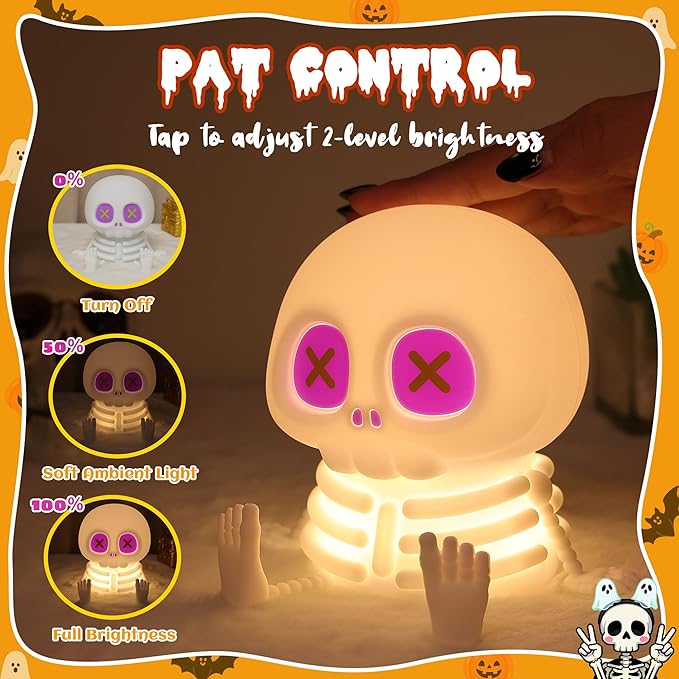 Ammonite Skeleton Night Light, Silicone Skull Lamp, 8 Colors & 2-Level Adjustable Warm Light, Touch Control LED Bedside Lamp for Home, Gaming Room, Halloween Decor, Gift for Christmas Birthday