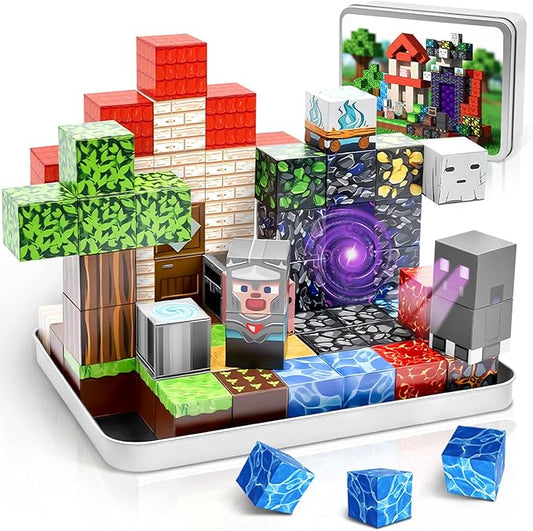 70PCS Magnetic Building Blocks Travel Toys for Kids Ages 4-8, Forest Portal Mini Magnetic Blocks with Iron Case, Portable Magnet Cubes STEM Learning Set for Toddler Boys Girls Ages 3+