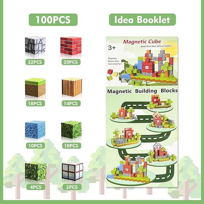 100PCS Magnetic Blocks-Kids Games Building Blocks for 3 4 5 6 7 8 9 10 Year Old Boys Girls, 1" Magnetic Tiles Cubes STEM Sensory Toys for Toddler Birthday Party Festival Gifts
