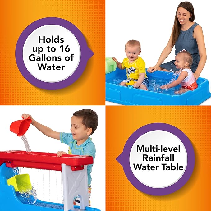 Simplay3 Raindrop Falls Water Table and Splash Kiddie Pool for Toddlers and Kids, 9 Water Play Table Accessories