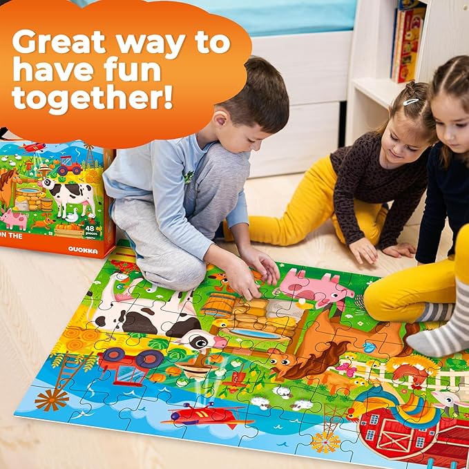 QUOKKA Giant Floor Puzzle for Kids Ages 4-6 – 2x3 Feet Extra-Thick 48 Pieces Toddler Puzzle Ages 3-5 – Farm Educational Activity for Boys Girls – Premium Box with Sturdy Handle & Magnetic Closure