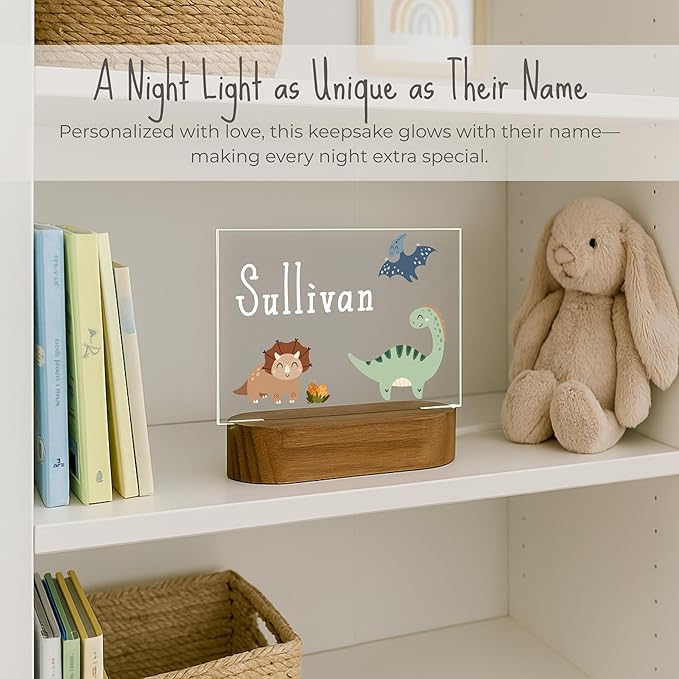 Personalized Dinosaur Baby Night Light for Kids | Custom Name Dino Nursery Decor | Cute 7-Color Plug-in LED Rectangular Nightlight | Custom Baby Shower Gifts for Newborns, Toddlers, Girls, Boys 2-10