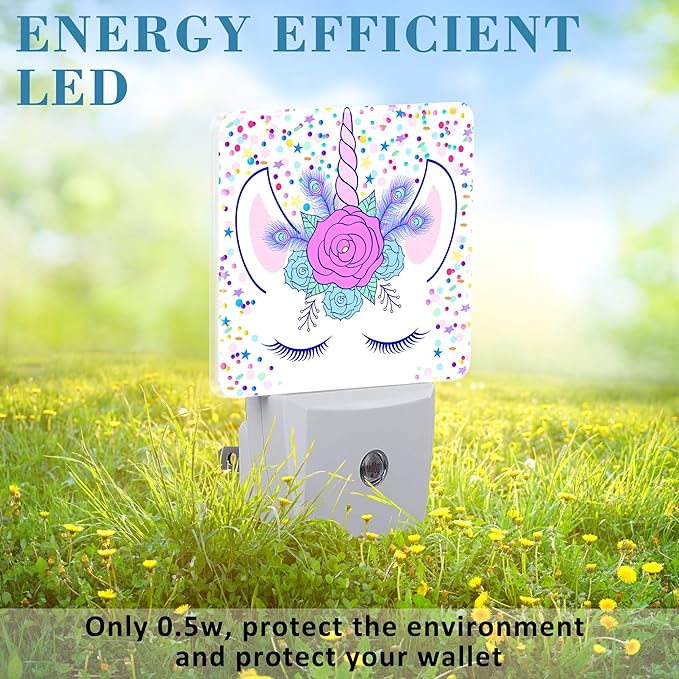 Night Light for Kids Girls Boys, Unicorn Head with Wreath LED Night Light Plug into Wall with Dusk to Dawn Sensor for Room Decor, Hallway, Kitchen, Bathroom, Nursery, Stairs