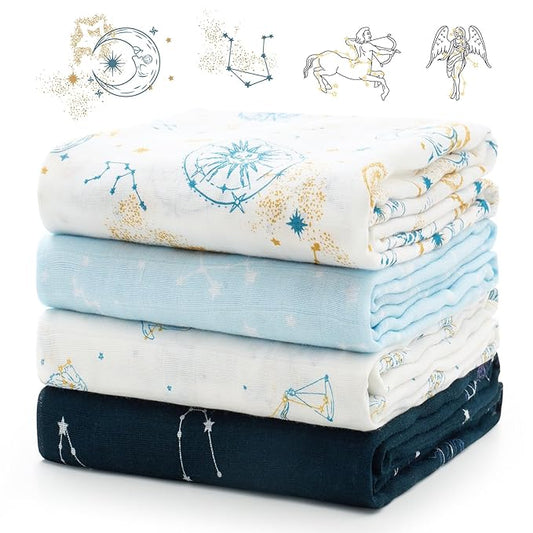 Momcozy Muslin Swaddle Blankets, Ultra Soft Neutral Registry Essentials, Angelic Starlight Zodiac Magic, Breathable Large 47'' x 47'' Newborn Boys Girls Receiving Blanket