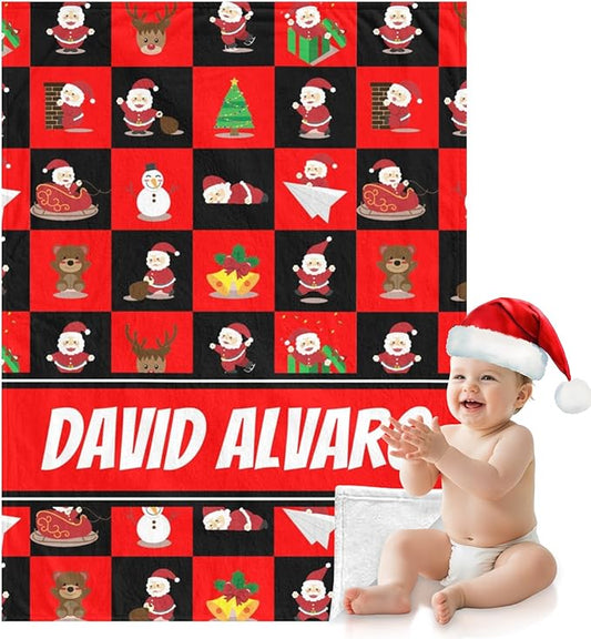 Ship Next Day - Custom Christmas Baby Blanket with Name | Multiple Styles Optional, Personalized Flannel Toddler Blanket, Christmas Swaddle for Boys & Girls, Xmas Decor Throw