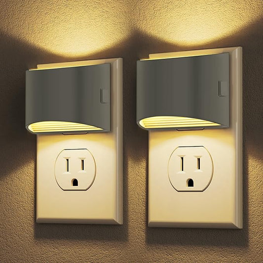 DORESshop LED Night Light[2 Pack], Night Lights Plug into Wall, 3 Level Brightness Adjustable Plug in Night Light, Dusk to Dawn Sensor Nightlights for Adults, Bedroom, Hallway, 3000K, Gray Cover