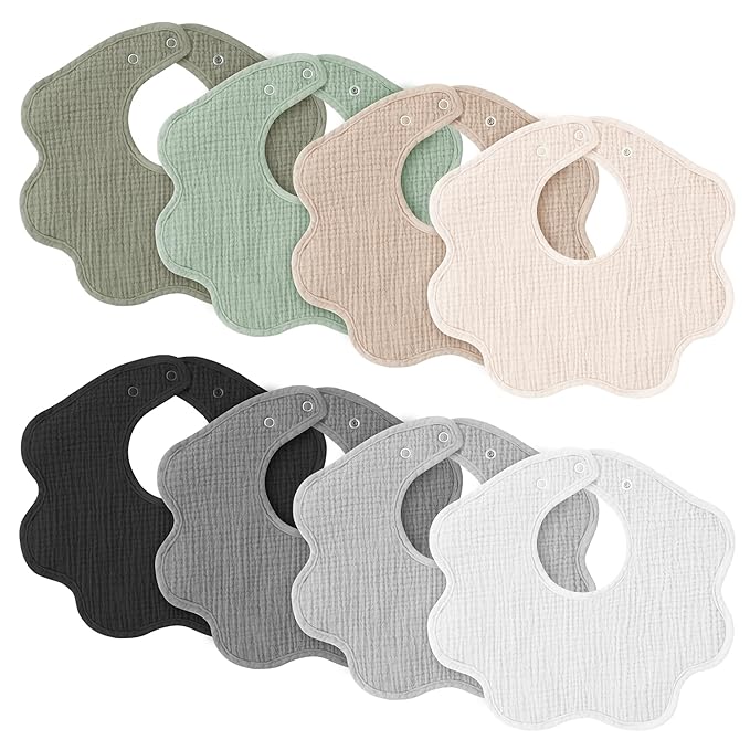 Konssy Muslin Baby Bibs 8 Pack, 100% Cotton Absorbent Bandana Drool Bibs for Teething and Drooling for Unisex Boys and Girls