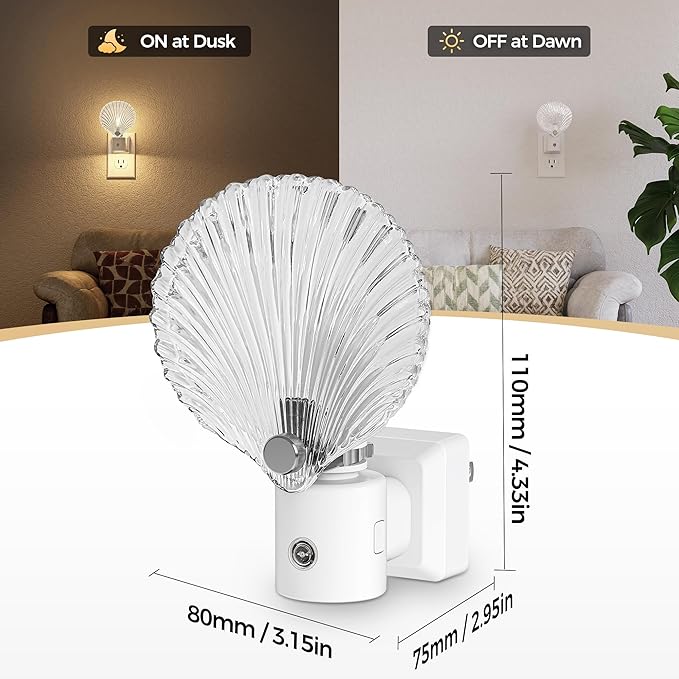 DORESshop LED Night Light[2 Pack], Glass Shell Night Lights Plug into Wall, 3 Level Brightness Adjustable Plug in NightLight with 360° Rotatable, Dusk to Dawn Sensor Nightlights for Bedroom, 3000K