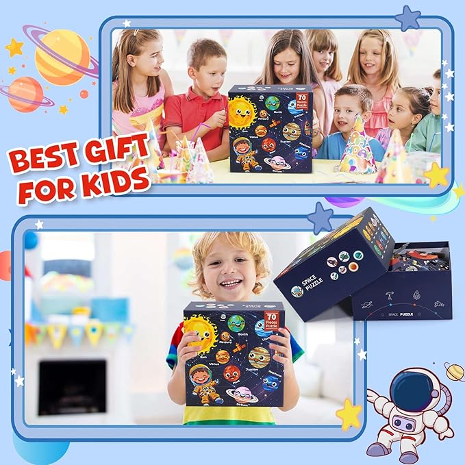 Floor Puzzle for Kids Ages 5-8 with Solar System Planets 70 Piece Globe Space Planets Large Floor Puzzle for Kids, Planet Round Large Puzzle for Toddlers, Geography Educational Toys for Boys&Girls